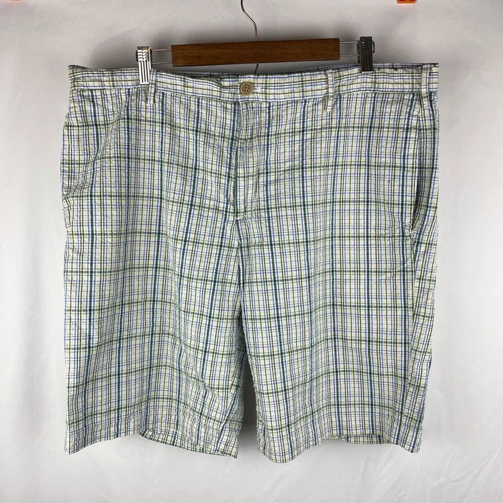 IZOD Mens Golf Shorts Blue Green Yellow Check Bermuda Pockets Size‎ 40